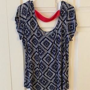 Navy blue patterned shirt with adorable back detail
